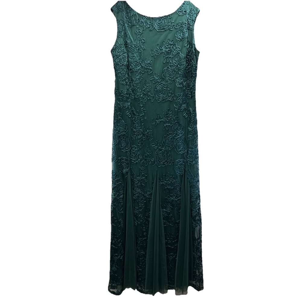 Onyx Nite Prom Dress Maxi Gown Size 16 Solid Green Ribboned Mermaid Mesh Stretch